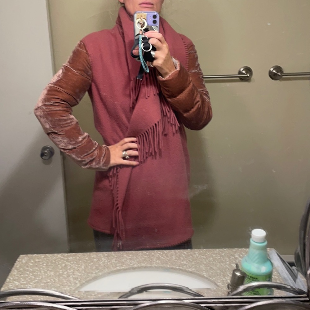 MONCLER blush velvet down sleeve wrap cardigan